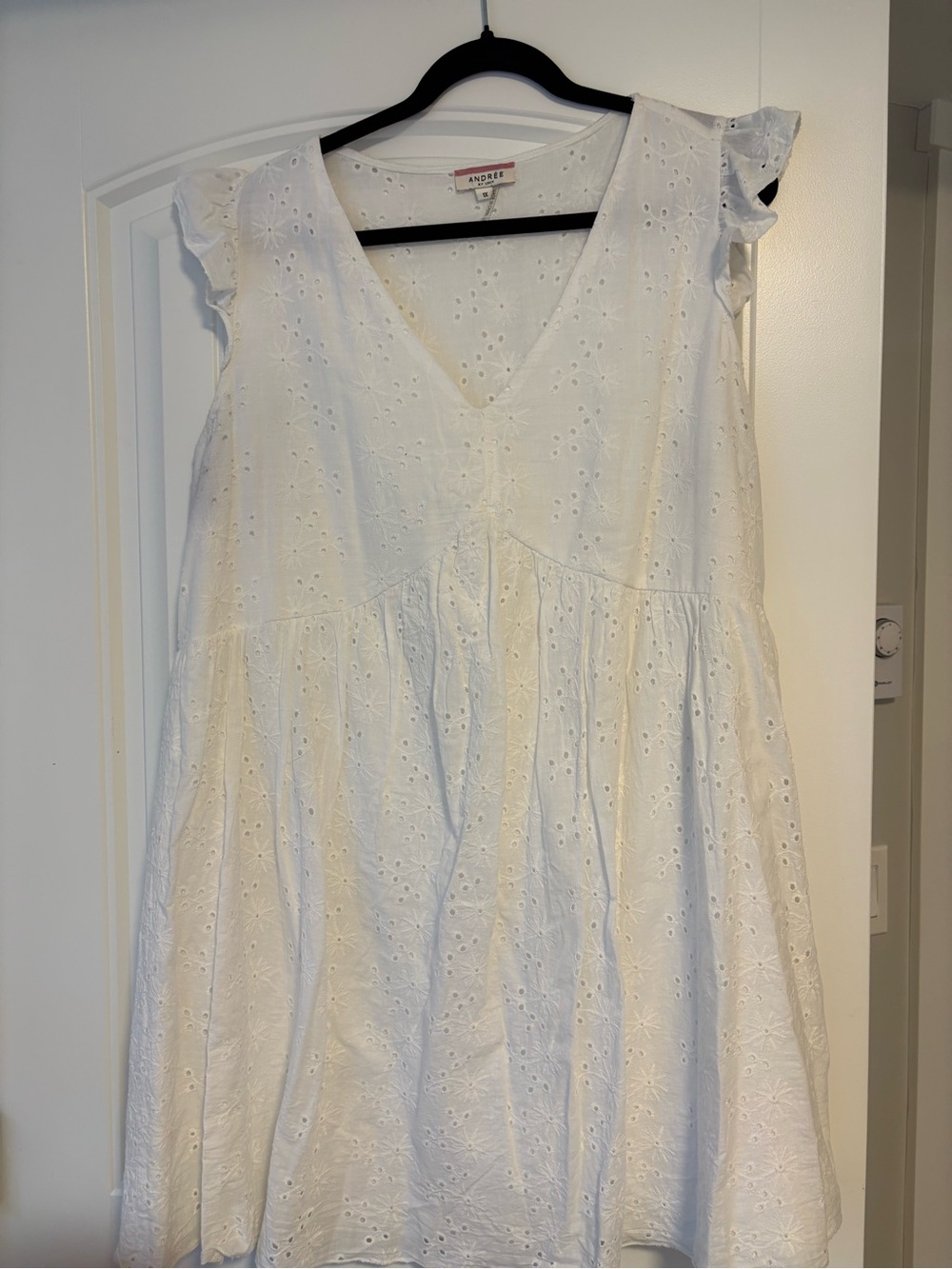White Eyelet V-Neck Sleeveless Dress